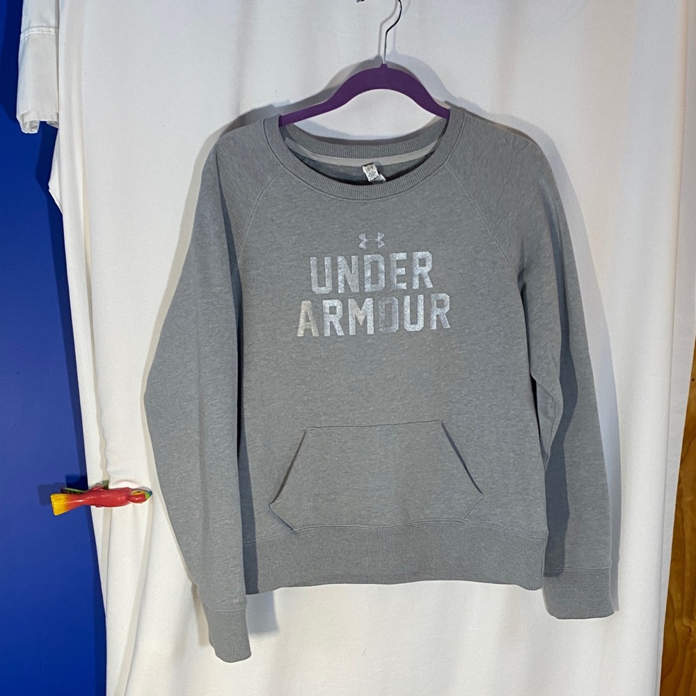 Under Armour Women's Heather Gray Crew Neck pullover Sweatshirt, ColdGear Size L